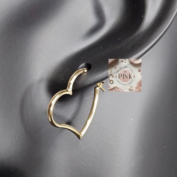 New Open Heart Loop 20mm earrings 18K Japan Real Yellow Gold Stamped
